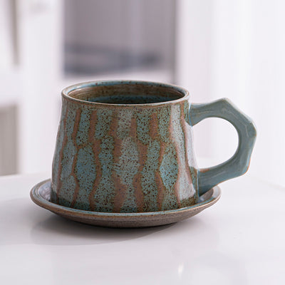 Juego de Taza y Plato de Cerámica Artesanal Estilo Japonés Retro - Image 9