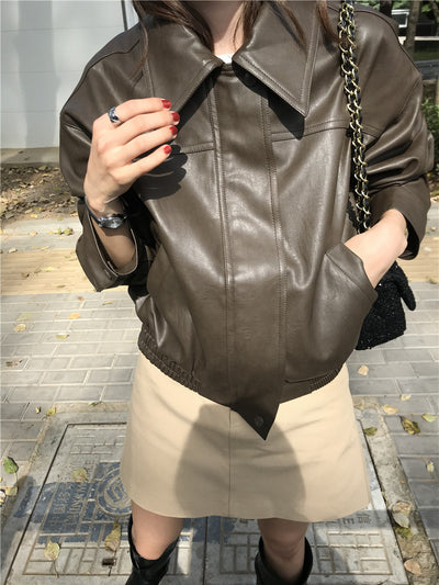 Chaqueta de Cuero Cropped Retro Americana para Mujer - Estilo Cool y Sofisticado - Image 9