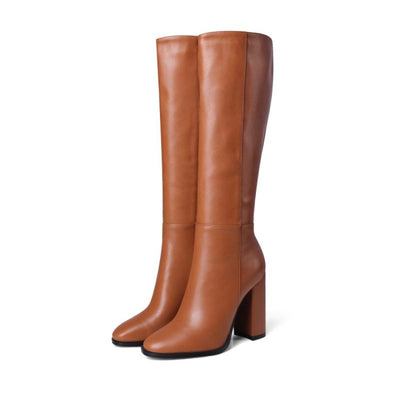 Botas de Cuero con Cierre para Mujer Talla Grande - Tacón Grueso Versátil - Image 10