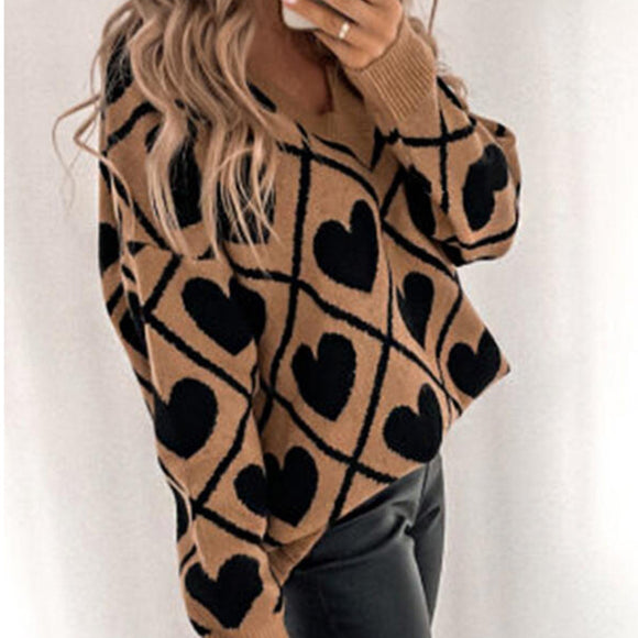 Suéter de Punto Love Cuello en V - Casual y Versátil para Mujer