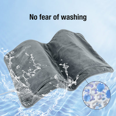 Gray USB electric heating pad, white USB cable, instruction manual, and daisy-patterned storage bag. - Image 2