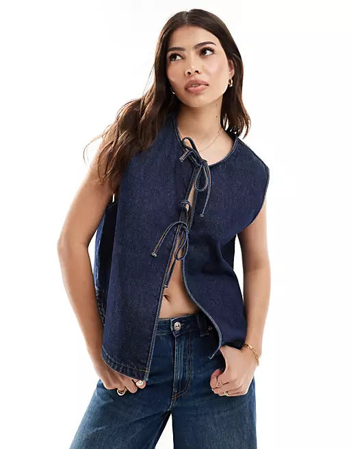 Chaleco Denim Sin Mangas con Detalles de Cuerda para Mujer - Image 8
