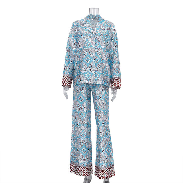 Conjunto Casual de Camisa Satinada con Cuello Inglés y Pantalón Suelto Estampado - Image 6