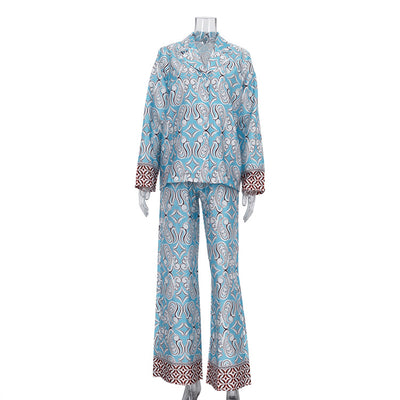 Conjunto Casual de Camisa Satinada con Cuello Inglés y Pantalón Suelto Estampado - Image 6