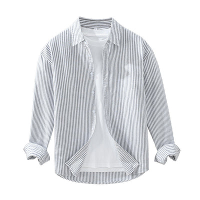 Camisa Manga Larga a Rayas Verticales para Hombre - Algodón Suelto y Cómodo - Image 5