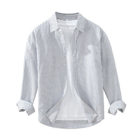 Camisa Manga Larga a Rayas Verticales para Hombre - Algodón Suelto y Cómodo - Image 5