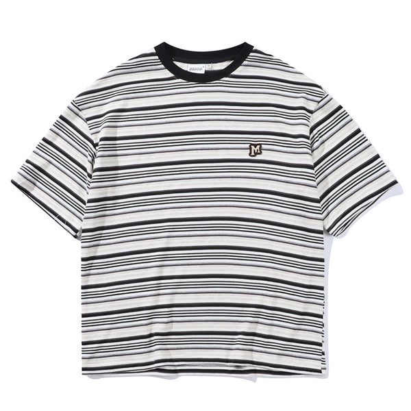 Camiseta Holgada Artística de Rayas para Hombre - Estilo Juvenil Fresco