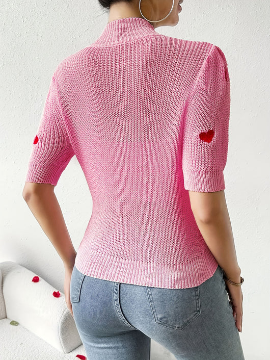Suéter Tejido Cuello Alto con Corazón Manga Corta para Mujer - Image 9