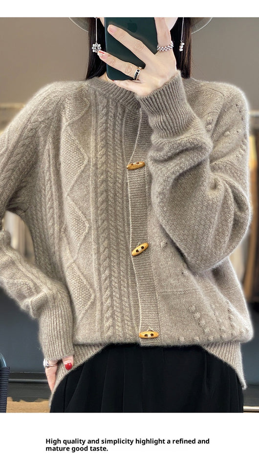 Cardigan de Lana Pura para Mujer Cuello Redondo Holgado - Image 16