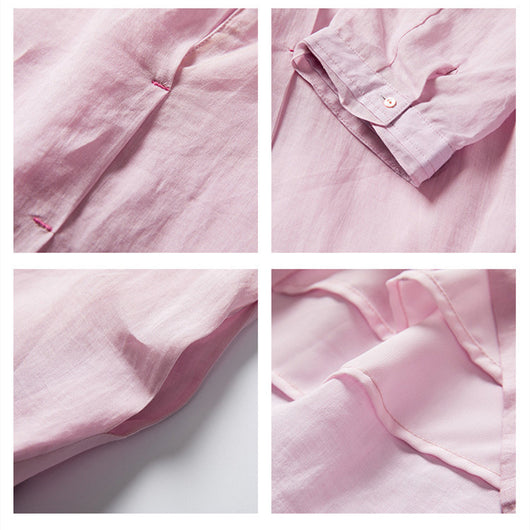 Blusa Camisera Suelta de Algodón y Lino con Manga 3/4 para Mujer - Image 10
