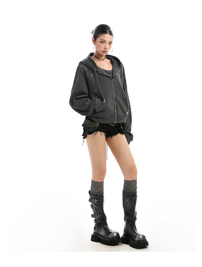 Cardigan con Capucha y Strass para Mujer - Sudadera Brillante con Cierre - Image 17