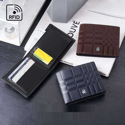 Billetera Delgada para Hombre con Múltiples Compartimentos y Diseño Rayado