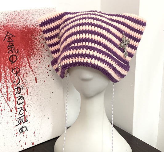 Gorro Tejido a Mano con Orejas de Gato para Otoño e Invierno
