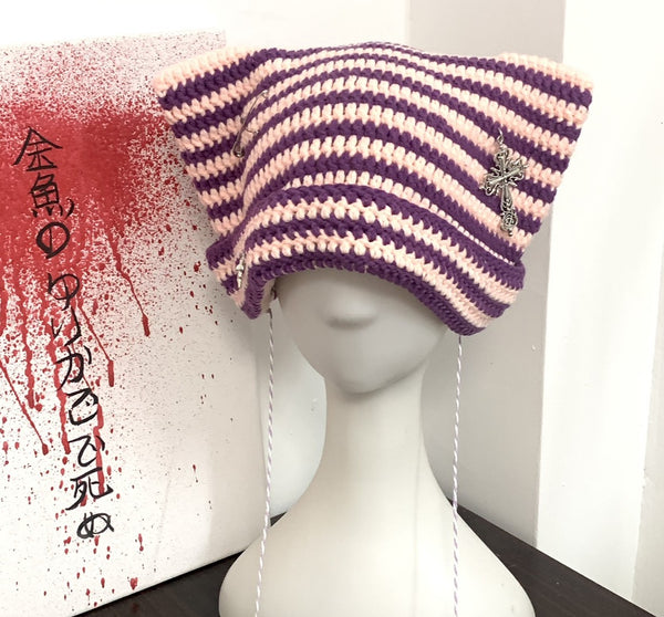 Gorro Tejido a Mano con Orejas de Gato para Otoño e Invierno