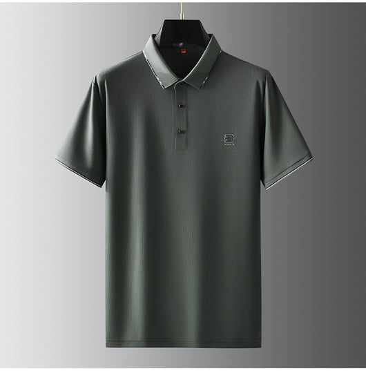 Polo Oversize de Seda Helada para Hombre - Manga Corta con Solapa Relajada - Image 9
