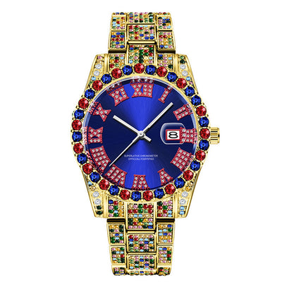 Reloj Hip Hop para Hombre con Diamantes de Colores y Fecha - Image 2