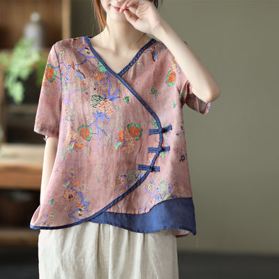 Camisa V-neck de Ramio con Botones Literarios Vintage - Image 11