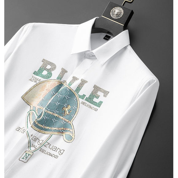 Camisa Casual para Hombre con Detalles de Strass Europeo