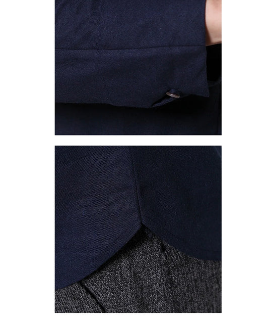 Camisa Lino Manga Larga Estilo Chino Retro para Hombre - Image 11