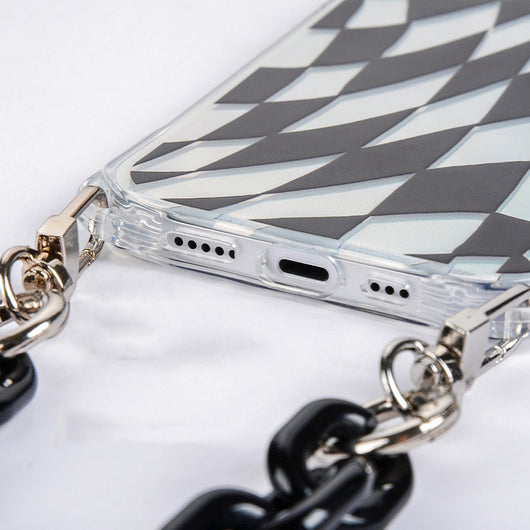 Funda iPhone12 con Cadena Portátil Diseño Grid Negro - Image 10