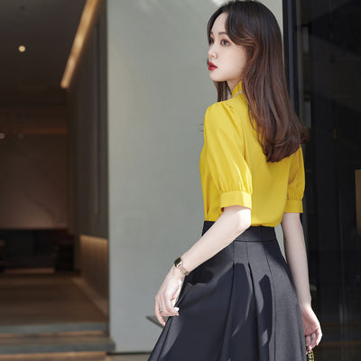 Blusa Amarilla Manga Corta para Mujer - Ropa de Negocios Profesional - Image 3