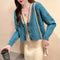 Suéter Cardigan Corto Escote V Tejido Holgado para Mujer