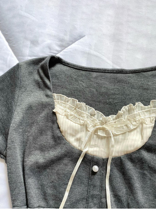Blusa Femenina de Madera con Diseño de Empalme y Manga Corta - Image 8