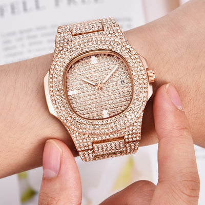 Reloj de Lujo para Hombre con Diamantes y Calendario - Cuarzo Premium