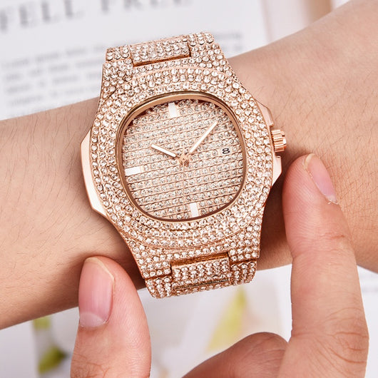 Reloj de Lujo para Hombre con Diamantes y Calendario - Cuarzo Premium