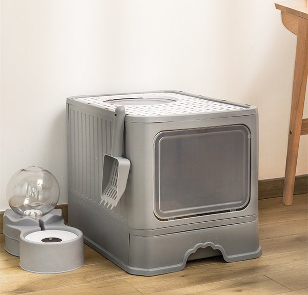 Arenero Plegable con Doble Puerta para Gatos