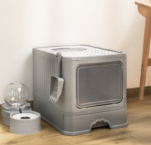Arenero Plegable con Doble Puerta para Gatos