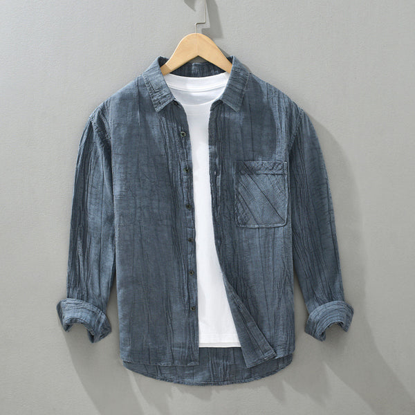 Camisa de Lino y Algodón con Solapas Plisadas - Estilo Retro Casual Holgado