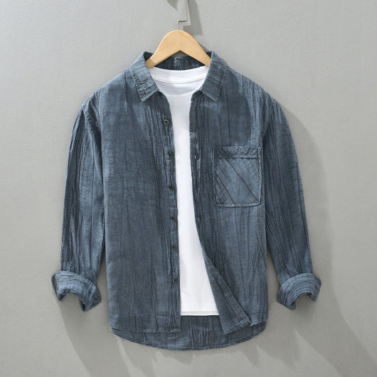 Camisa de Lino y Algodón con Solapas Plisadas - Estilo Retro Casual Holgado - Image 2