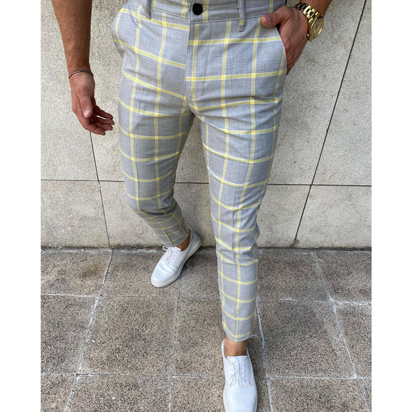 Men's Casual Pants with European Plaid Print