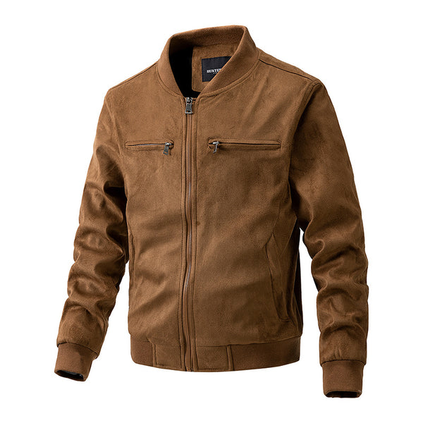 Chaqueta de Gamuza con Cuello Alto y Doble Cierre para Hombre