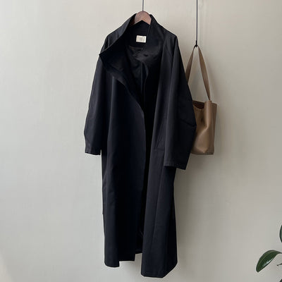 Abrigo Trinchera Largo Mujer Cuello Alzado Oversized Abotonado Simple - Image 8