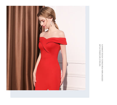 Vestido Largo Elegante Hombros Descubiertos con Cola de Pez - Image 19