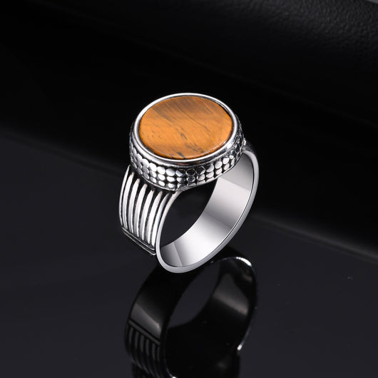 Anillo Vintage Acero Inoxidable Ojo de Tigre para Hombre - Image 2
