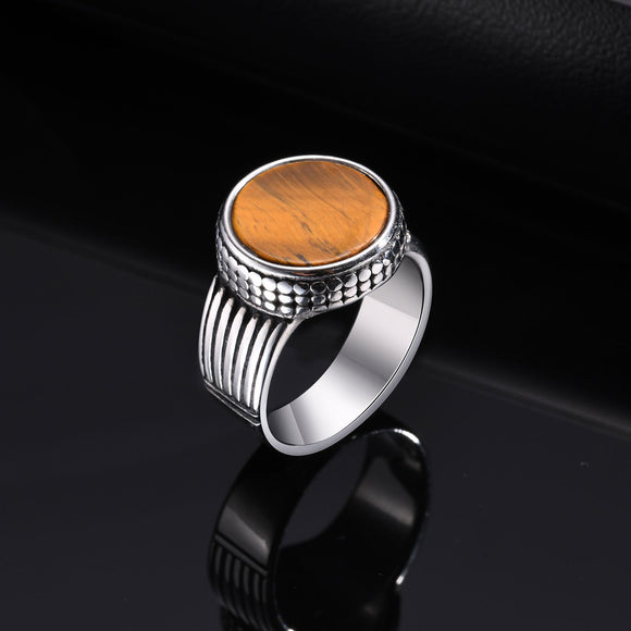 Anillo Vintage Acero Inoxidable Ojo de Tigre para Hombre