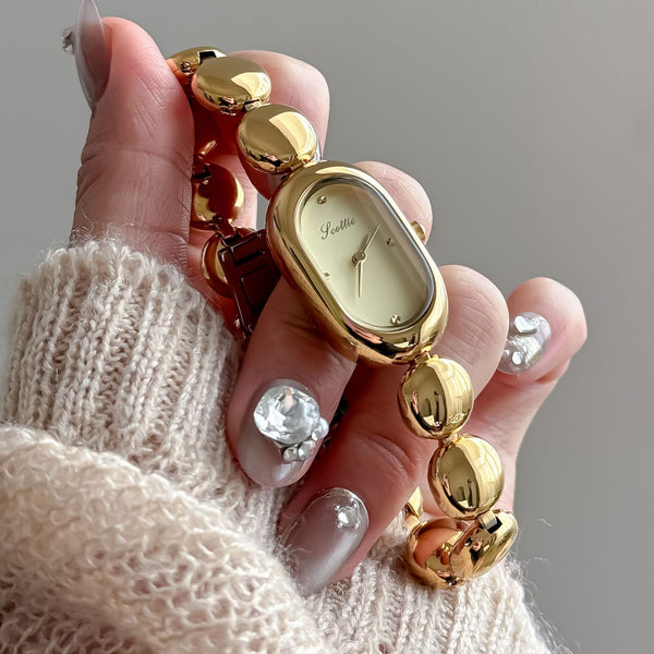 Reloj Pulsera Dorado Elegante Oval para Mujer