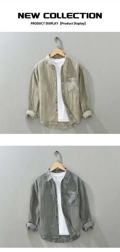 Camisa de Lino y Algodón con Solapas Plisadas - Estilo Retro Casual Holgado - Image 12