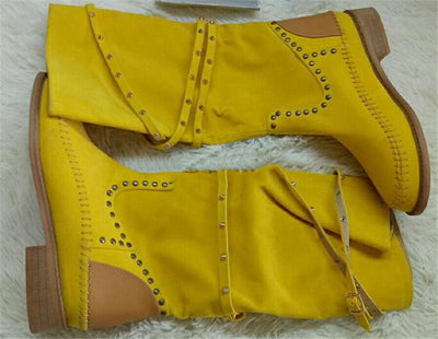 Botas Casuales de Ante Hasta la Rodilla con Remaches Decorativos