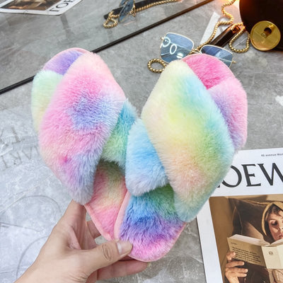 Pantuflas Cruzadas de Pelo de Conejo Suave para Mujer - Image 8