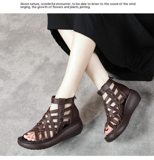 Sandalias Étnicas Retro con Cuña - Botas Tipo Sandalia de Cuero Genuino para Mujer - Image 22