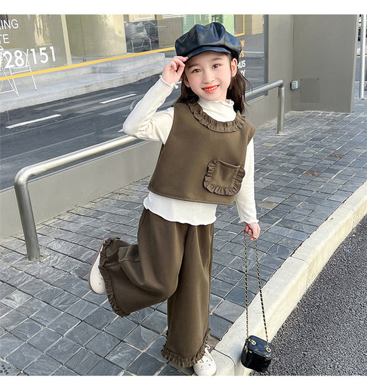 Conjunto de Tres Piezas: Chaleco Stringy Selvedge Fashionable para Niñas - Image 23