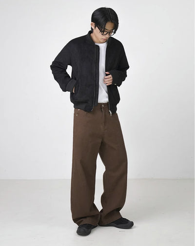 Pantalones Rectos de Algodón Lavado Estilo Retro en Marrón - Image 7