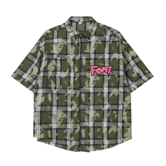 Camisa de Cuadros Desgastada de Manga Corta para Hombre - Image 5