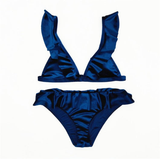 Bikini de Terciopelo Hielo con Volantes y Banda
