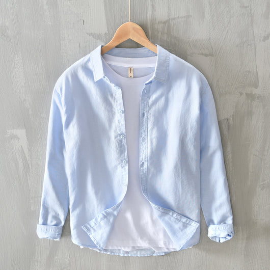 Camisa Casual de Algodón y Lino para Hombre - Manga Larga Clásica - Image 9