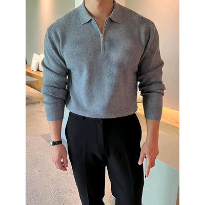 Polo de Punto Gris Manga Larga para Hombre - Perfecto para Otoño - Image 12